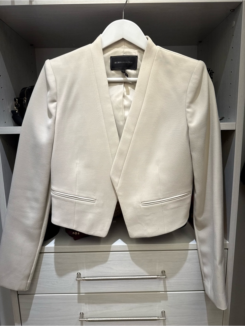BCBGMaxAzria Cream Cropped Open-Front Blazer